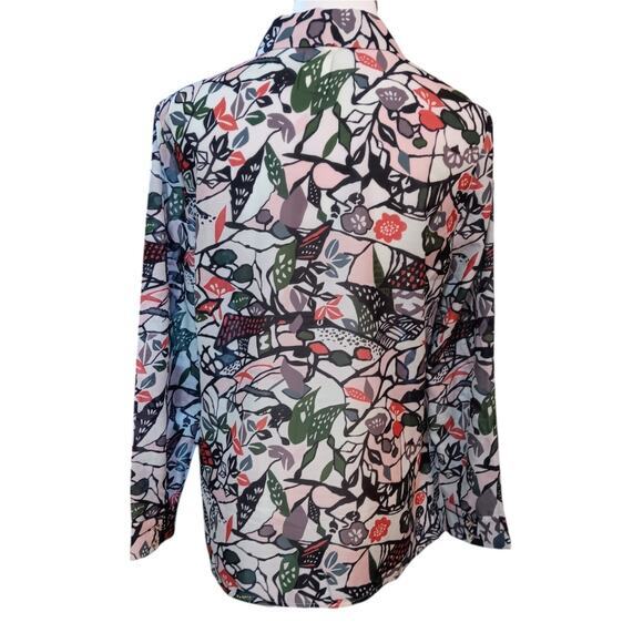 TED BAKER LONDON Blouse Top Bright Colorful Busy Print Size US 6 Button Front - Picture 4 of 10